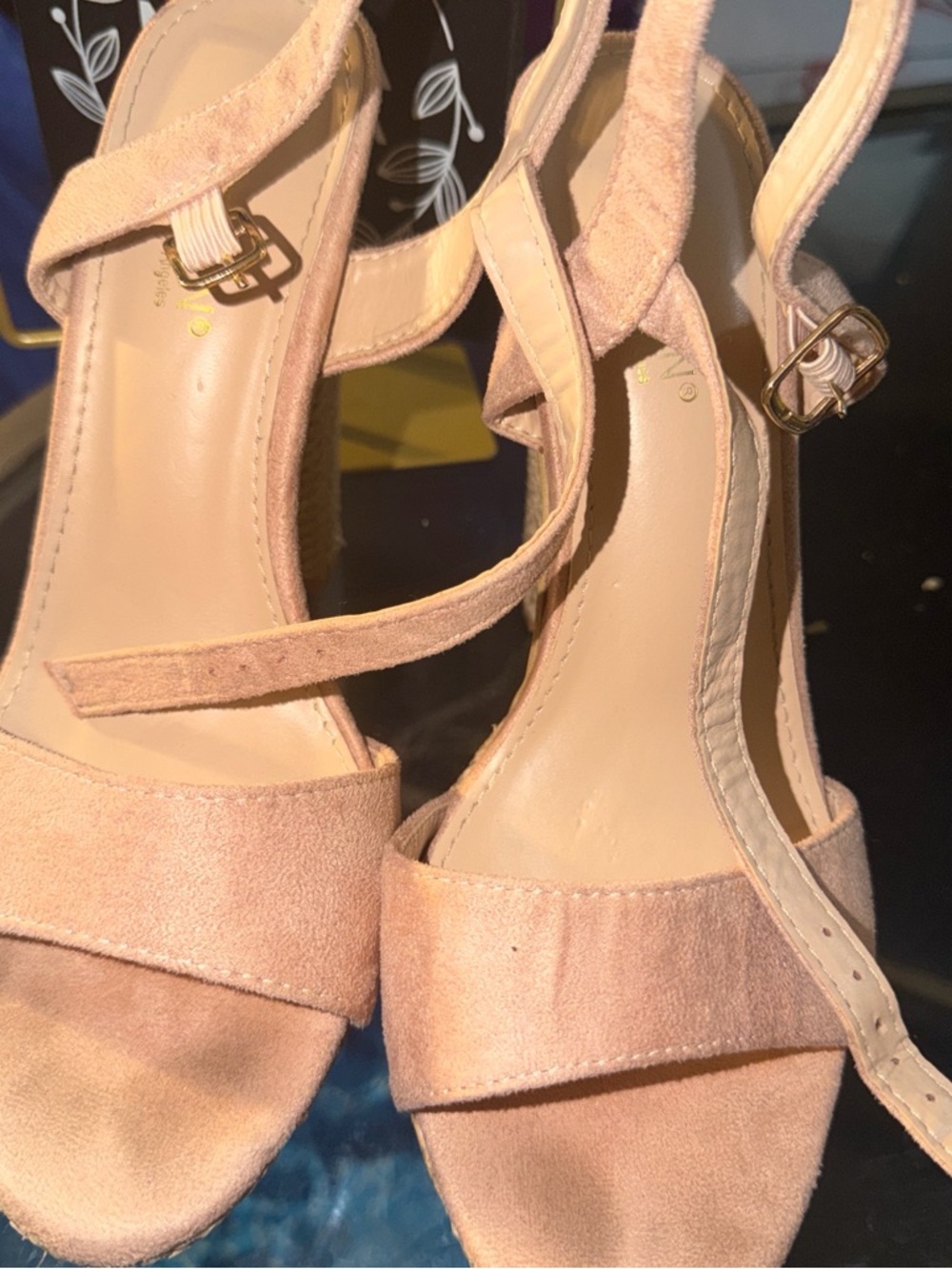 Women's Blush Pink Suede Strappy Block Heel Sandals